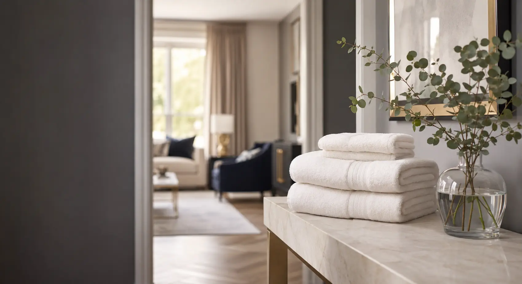 Elegant clean interior with folded towels